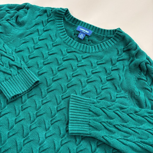 Lands' End Sweaters - Lands‎ End Drifter Hunter Green Cable Knit Sweater Womens 2X 20W-22W Fisherman